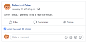 sample social media post that admits driving like racecar driver