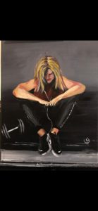 painting of woman resting after a workout