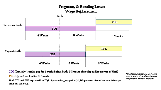 chart of Pregnancy and Bonding Leave in terms of wage replacement
